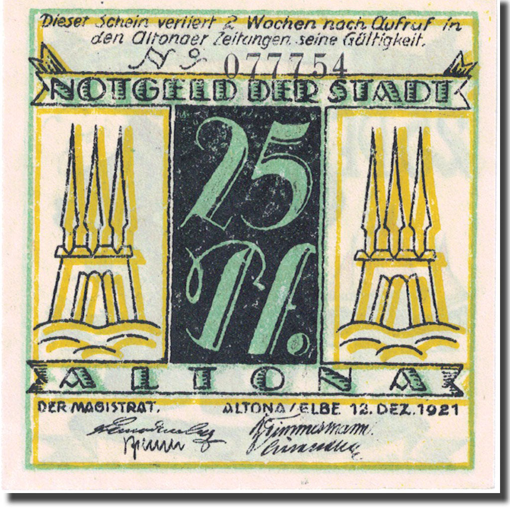 Banknote, Germany, Altona, 25 Pfennig, personnage 1, 1921 UNC(63) Mehl:30.2