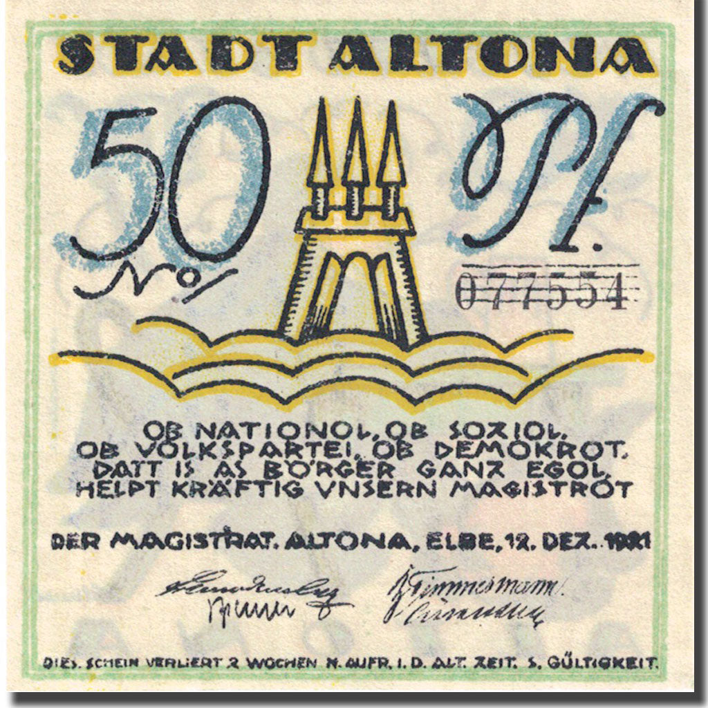 Banknote, Germany, Altona, 50 Pfennig, personnage 2, 1921 UNC(63) Mehl:30.2