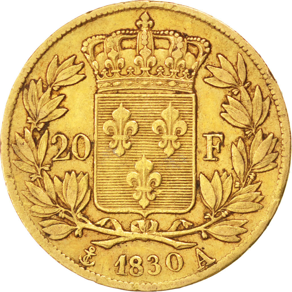 FRANCE, Charles X, 20 Francs, 1830, Paris, KM #726.1, VF(30-35), Gold, Gadoury..