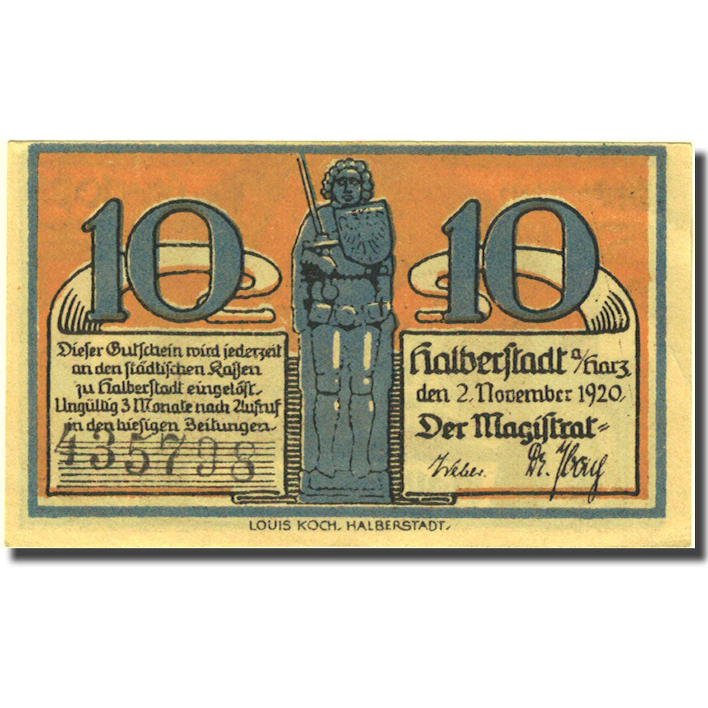 Billet, Allemagne, Halberstadt, 10 Pfennig, château, 1920 SUP+ Mehl:504.1a