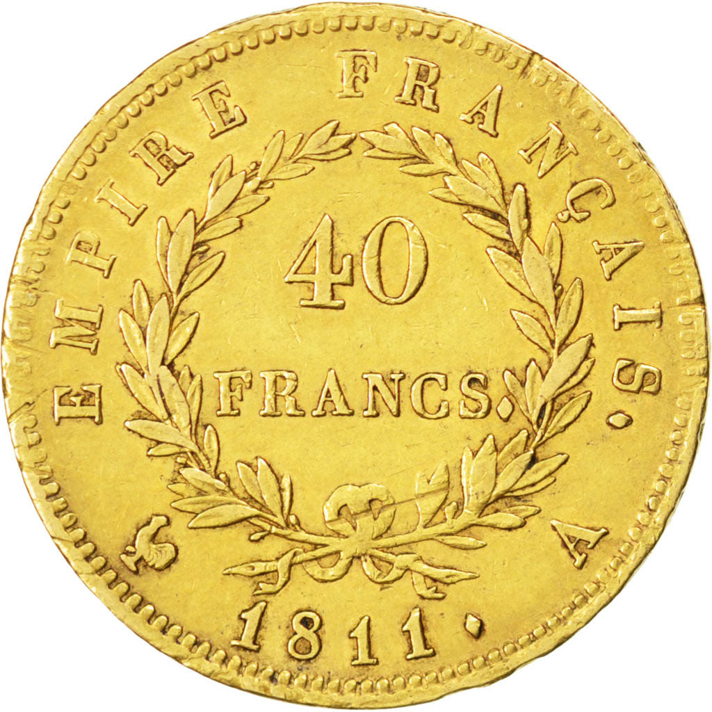 FRANCE, Napoléon I, 40 Francs, 1811, Paris, KM #696.1, EF(40-45), Gold, Gadoury 