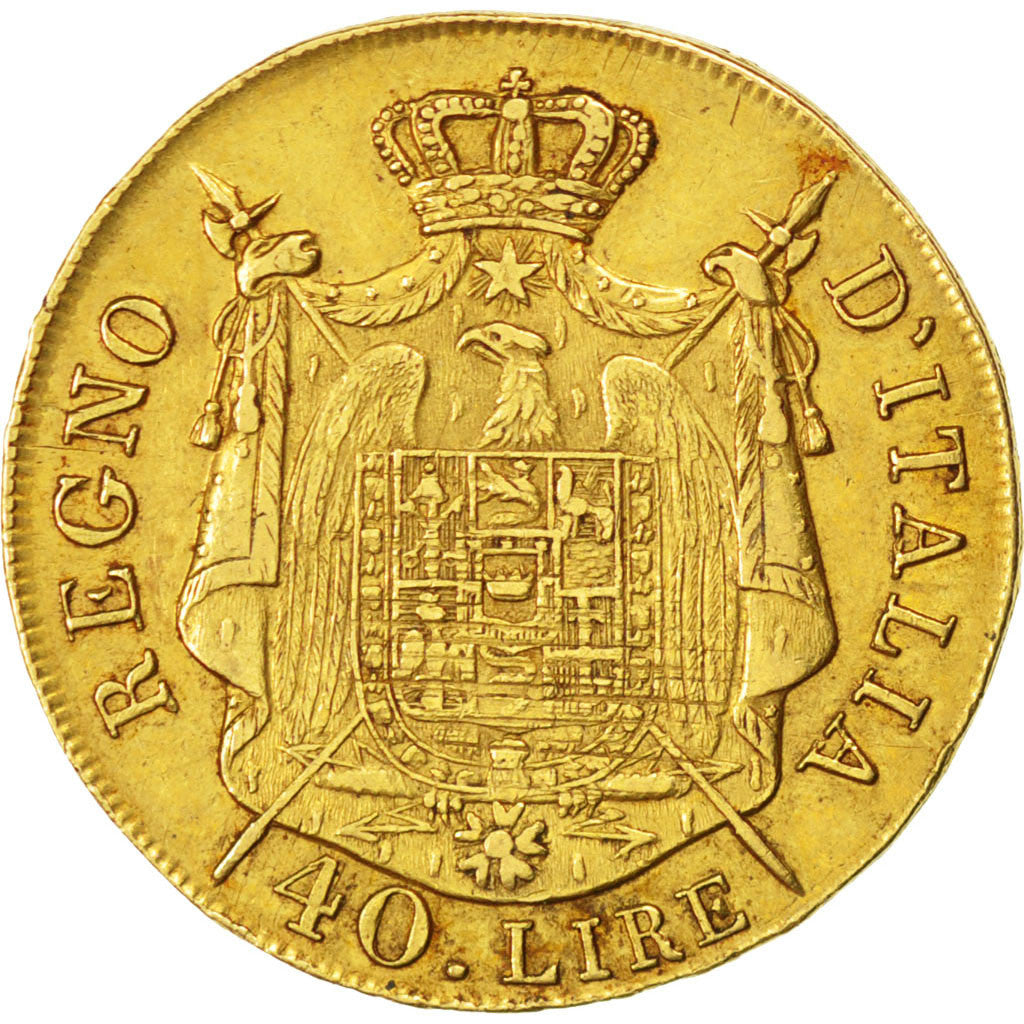 ITALIAN STATES, 40 Lire, 1808, Milan, KM #12, EF(40-45), Gold, 12.87