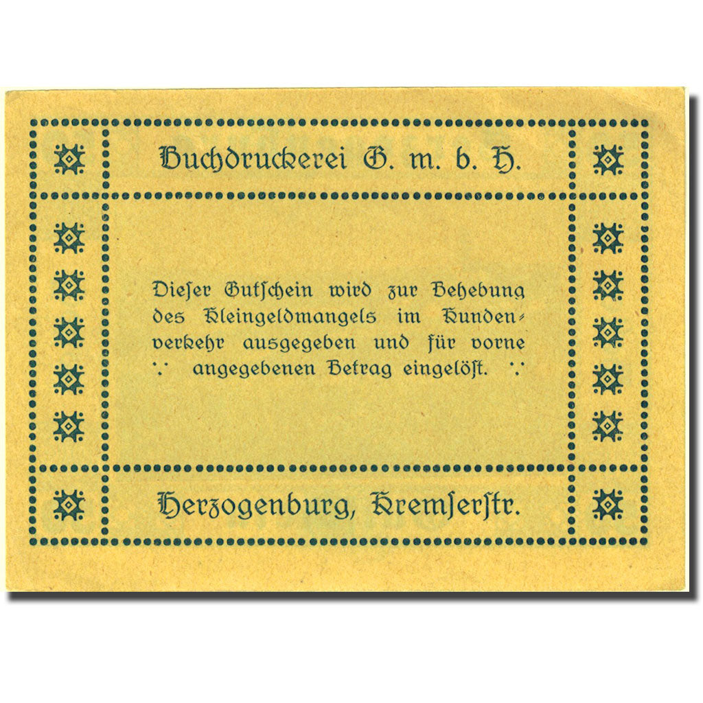 Billet, Autriche, Herzogenburg, 50 Heller, paysage, 1920 SUP+ Mehl:FS 369II