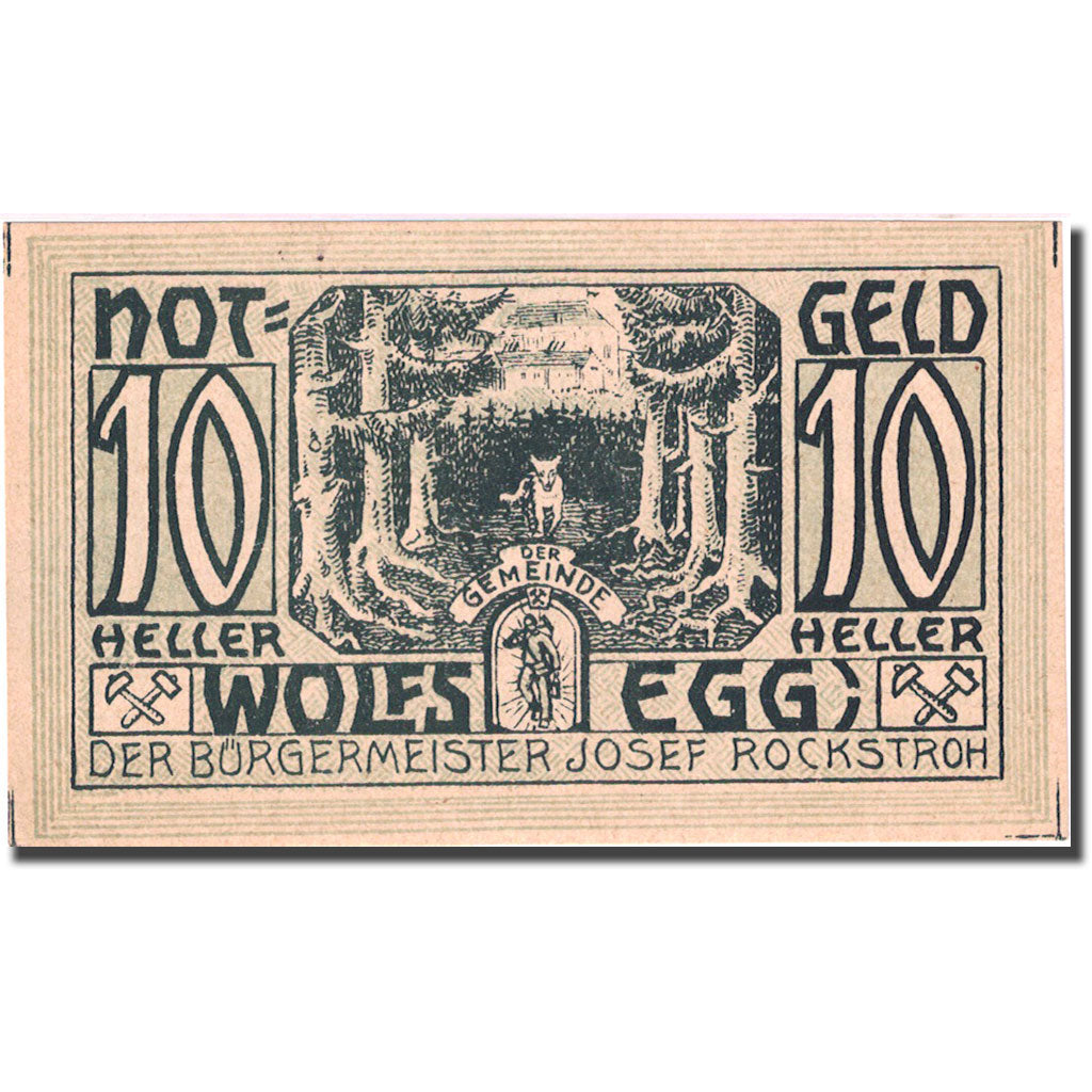 Banknote, Austria, Wolfsegg, 10 Heller, loup, 1922 UNC(63) Mehl:FS 1250II