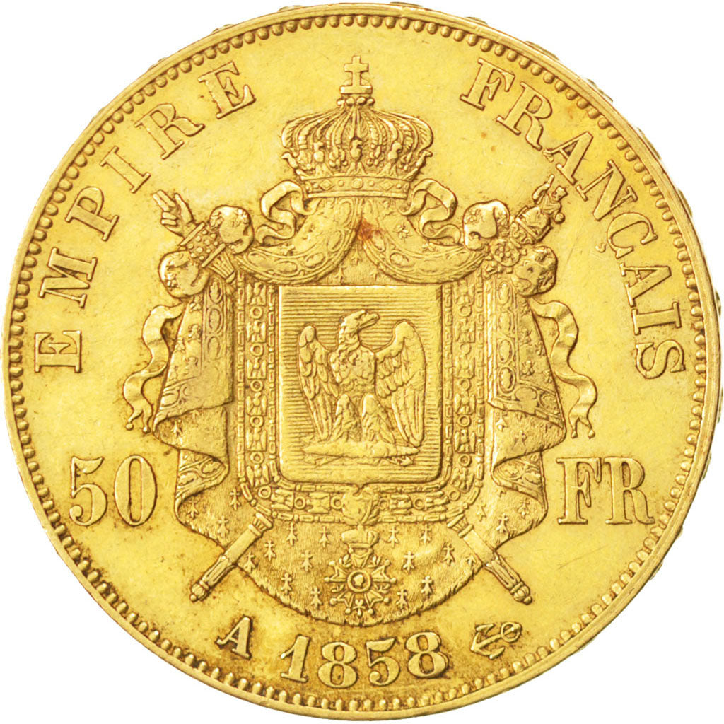 FRANCE, Napoléon III, 50 Francs, 1858, Paris, KM #785.1, EF(40-45), Gold, Gadour