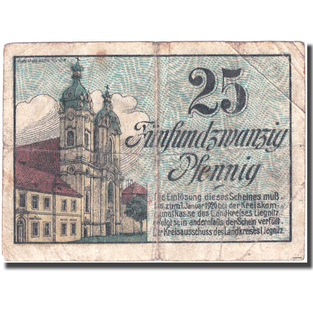 Banknote, Germany, Liegnitz, 25 Pfennig, Eglise 1920-01-01, VF(20-25) Mehl:L43.2