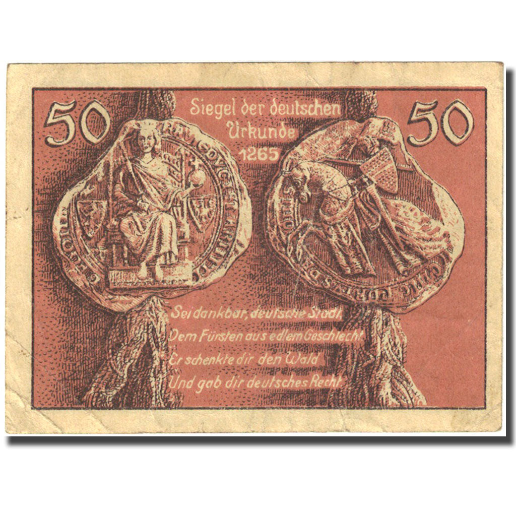 Banknote, Germany, Leobschütz, 50 Pfennig, Blason, 1922 EF(40-45) Mehl:793.1a
