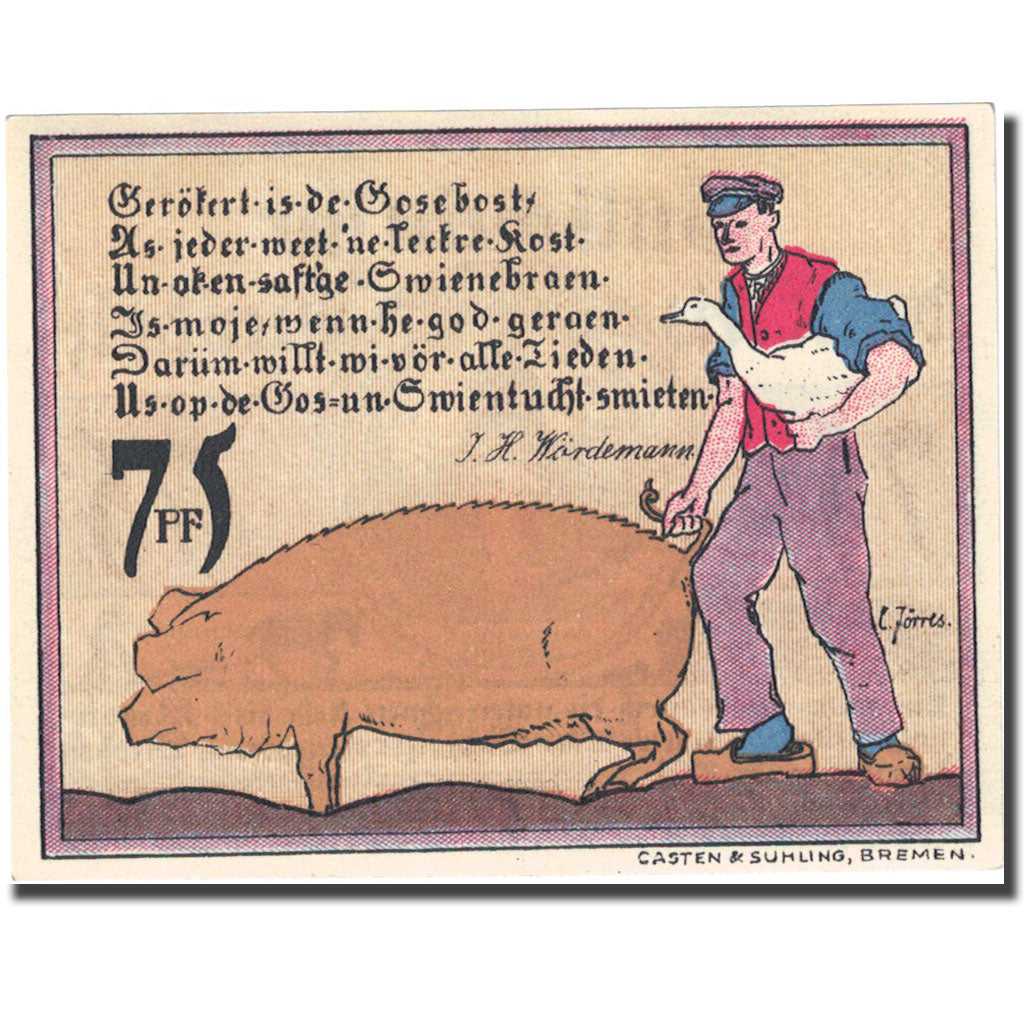 Banknote, Germany, Diepholz, 75 Pfennig, château, 1921 UNC(63) Mehl:273.3a