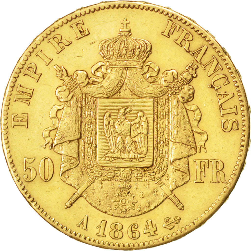 Francia, Napoleon III, Napoléon III, 50 Francs, 1864, Paris, BB, Oro, KM:804...