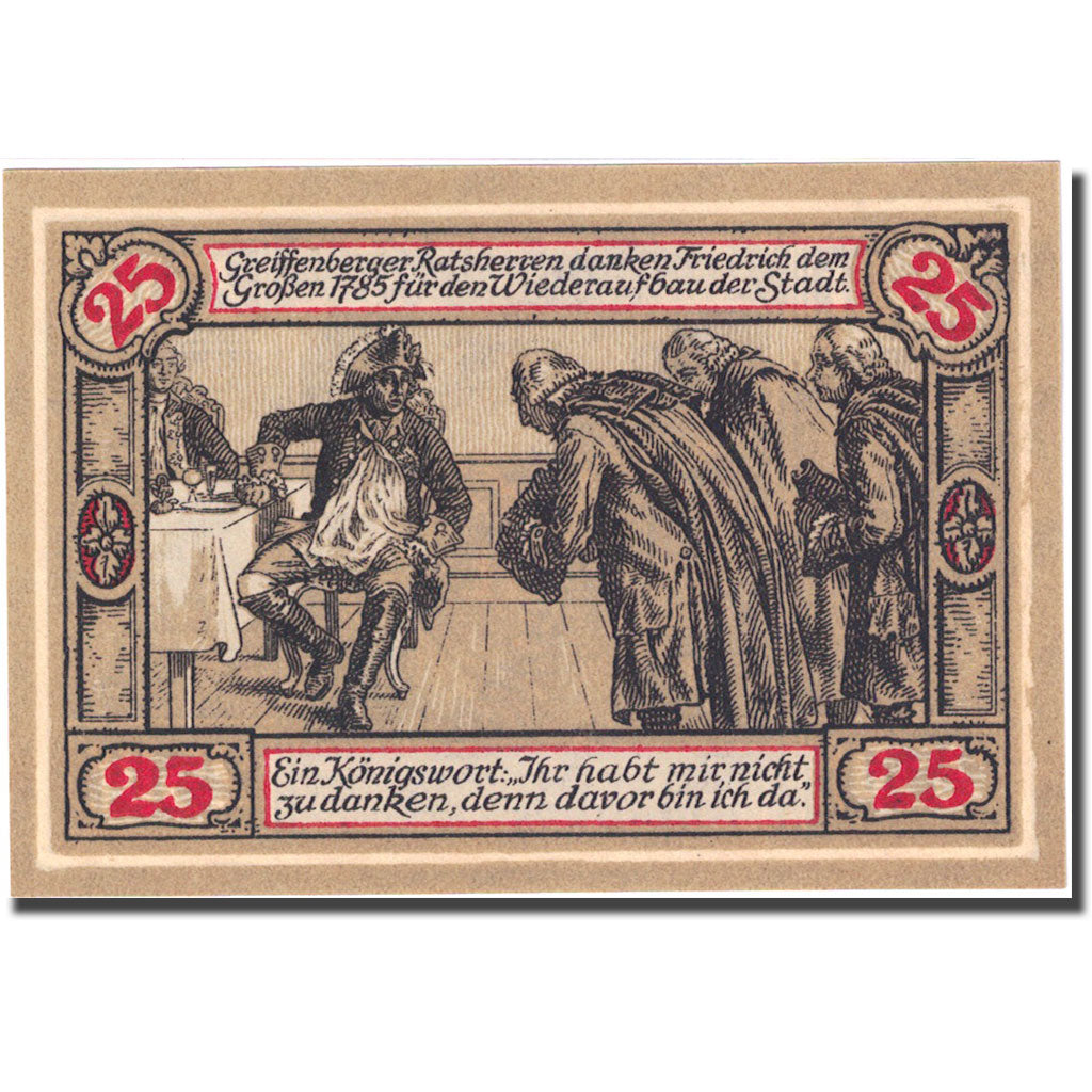 Banknote, Germany, Greiffenberg, 25 Pfennig, personnage, 1920 UNC(64) Mehl:470.1