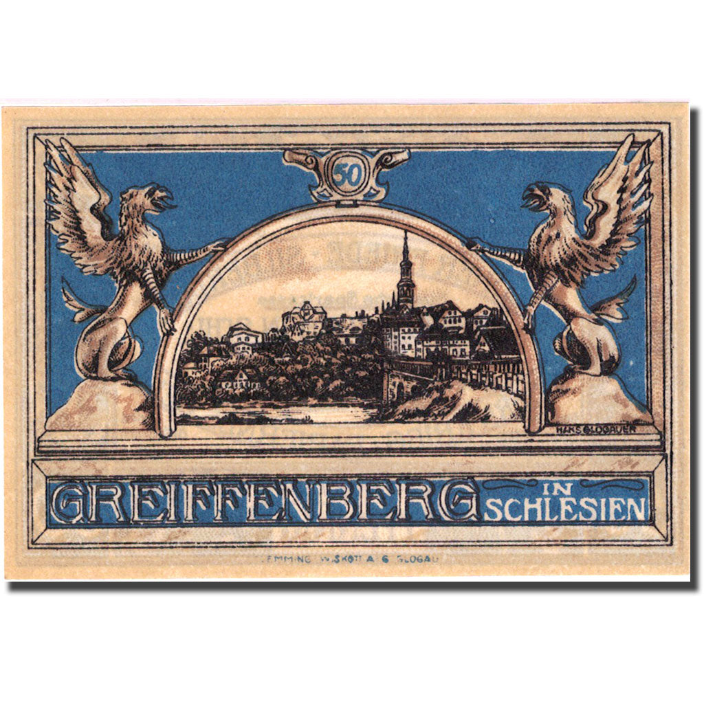 Banknote, Germany, Greiffenberg, 50 Pfennig, village, 1920 UNC(63) Mehl:470.1