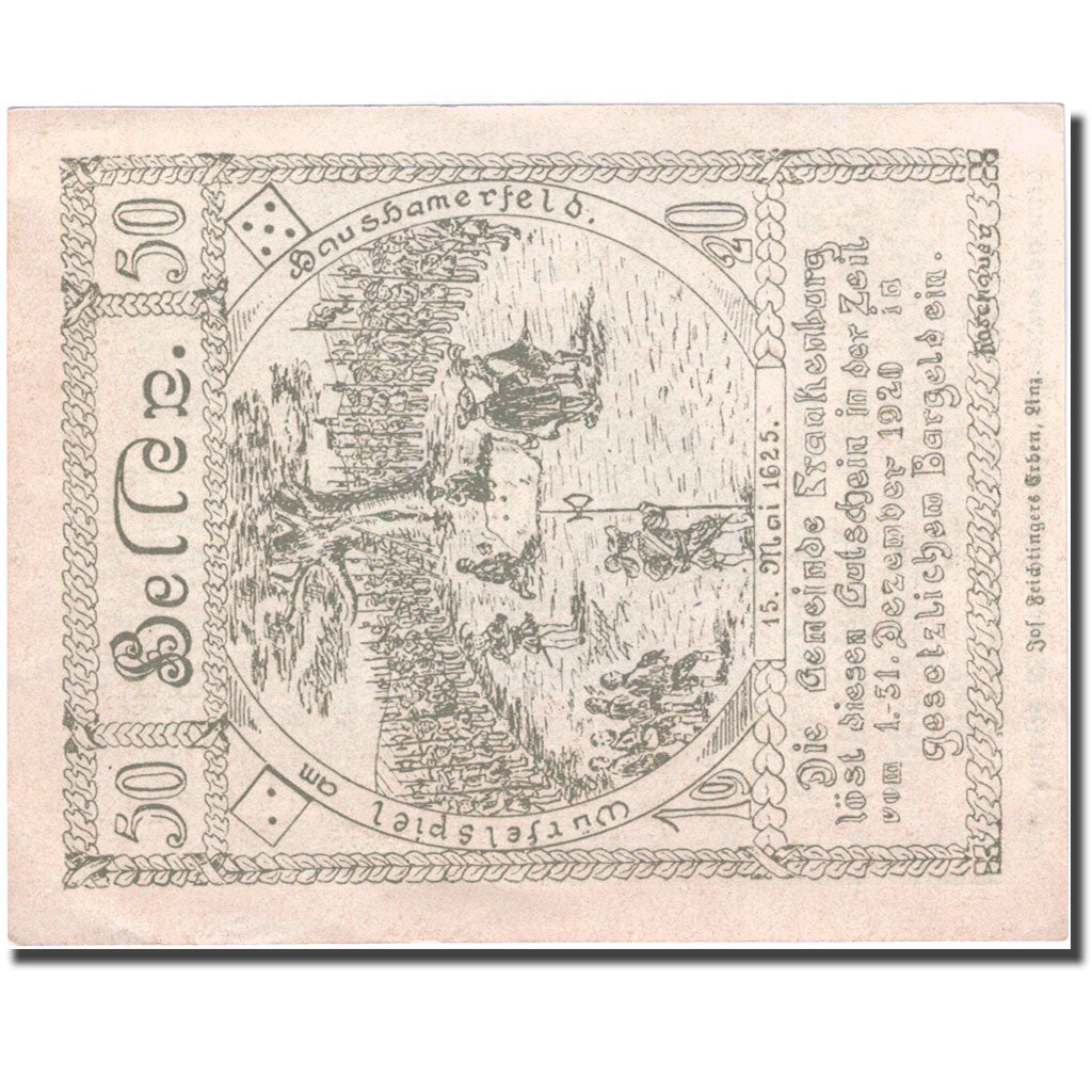 Banconote, Austria, Frankenburg, 50 Heller, personnage, 1920 SPL Mehl:FS 206Ib
