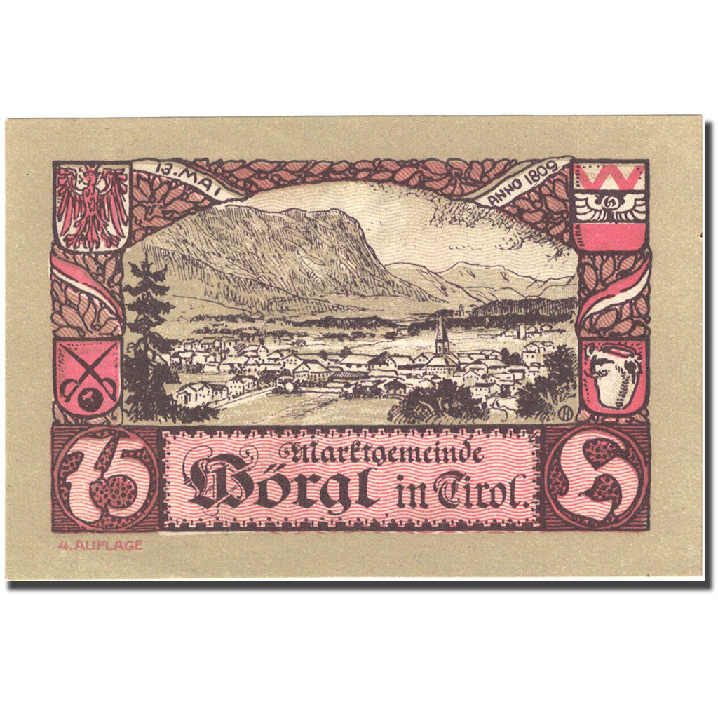 Banknote, Austria, Worgl, 75 Heller, Monument 1920 UNC(63) Mehl:FS 1252d