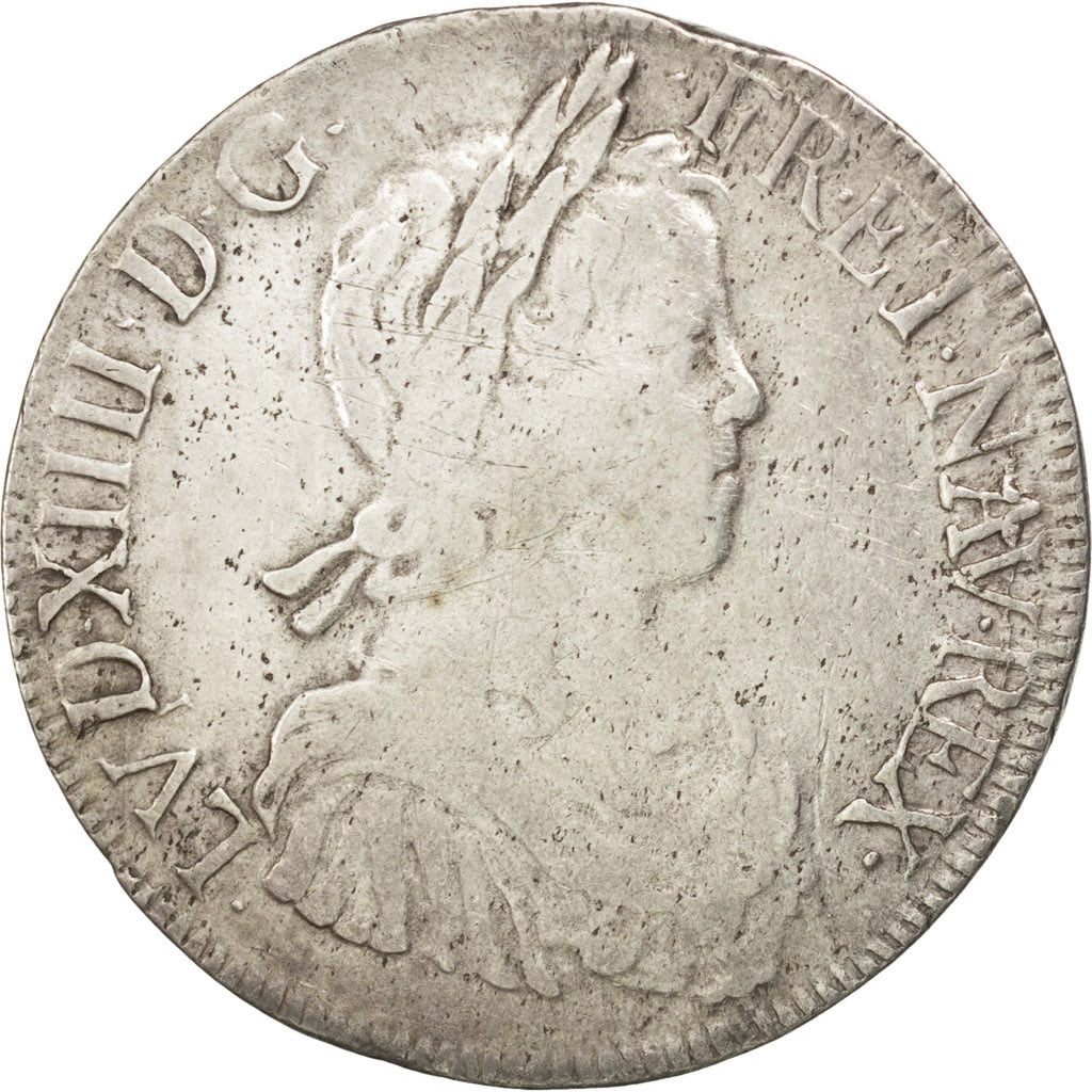 FRANCE, Écu à la mèche longue, ECU, 1654, Bayonne, KM #155.10, VF(20-25), Silver