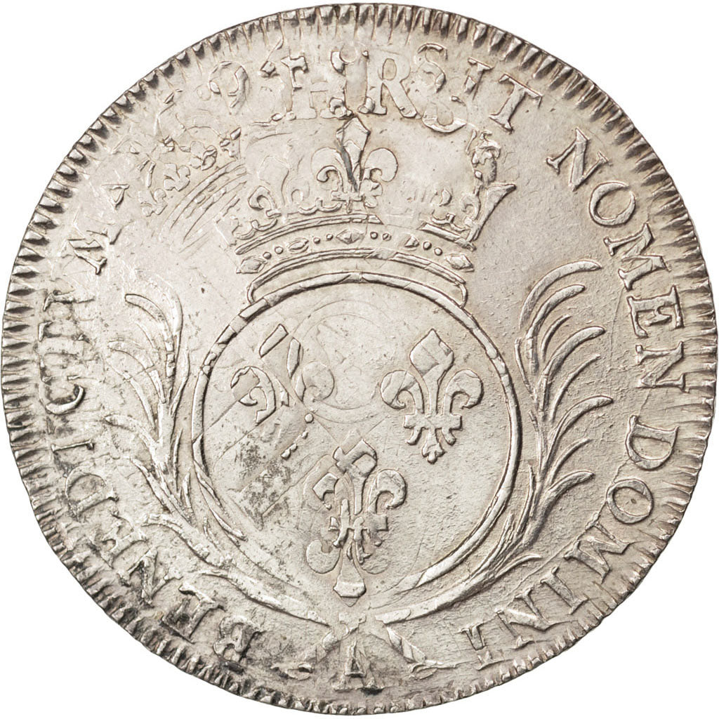 FRANCE, Écu aux palmes, ECU, 1694, Paris, KM #298.1, EF(40-45), Silver, Gadoury 