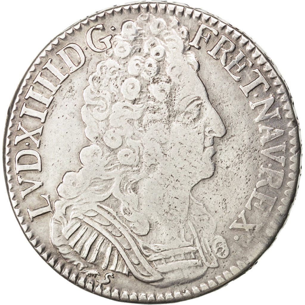 Francia, Louis XIV, Écu aux 3 couronnes, Ecu, 1709, Rouen, MB+, Argento, KM:...