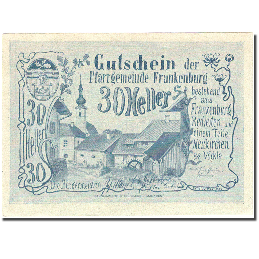 Banknote, Austria, Frankenburg, 30 Heller, village 1, UNC(63) green Mehl:FS 207b