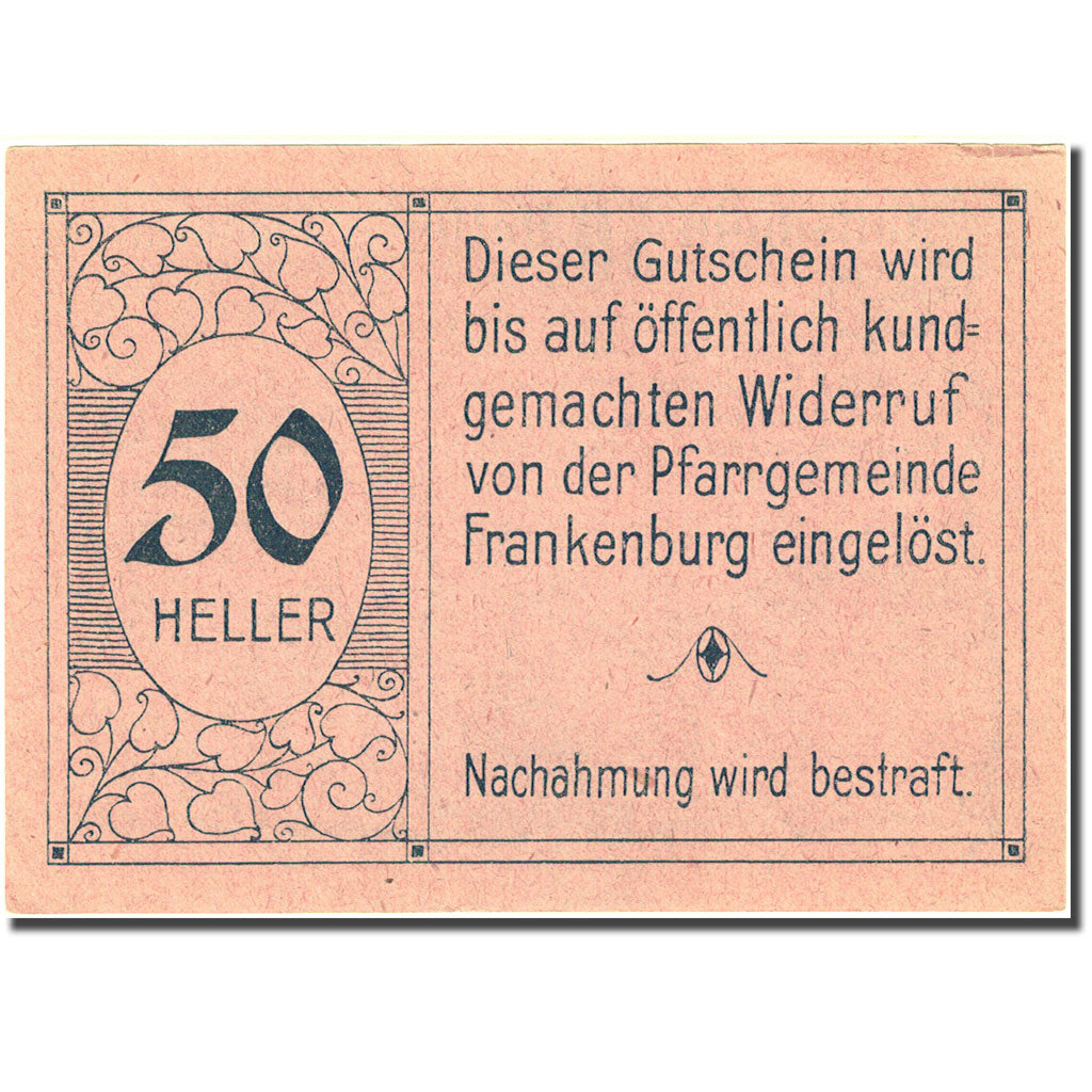 Banknote, Austria, Frankenburg, 50 Heller, village, UNC(60-62) pink Mehl:FS 207b