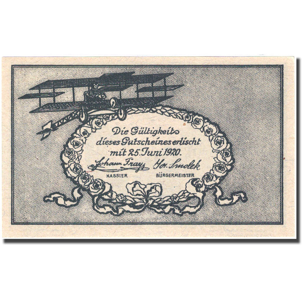 Billete, Austria, Fischamed, 10 Heller, avion, 1920 SC, green Mehl:FS 202