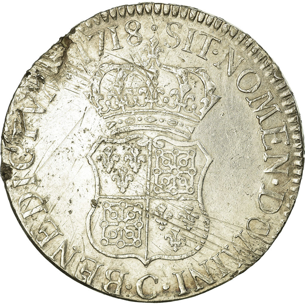 Coin, France, Louis XV, Écu de France-Navarre, Ecu, 1718, Caen, VF(30-35)