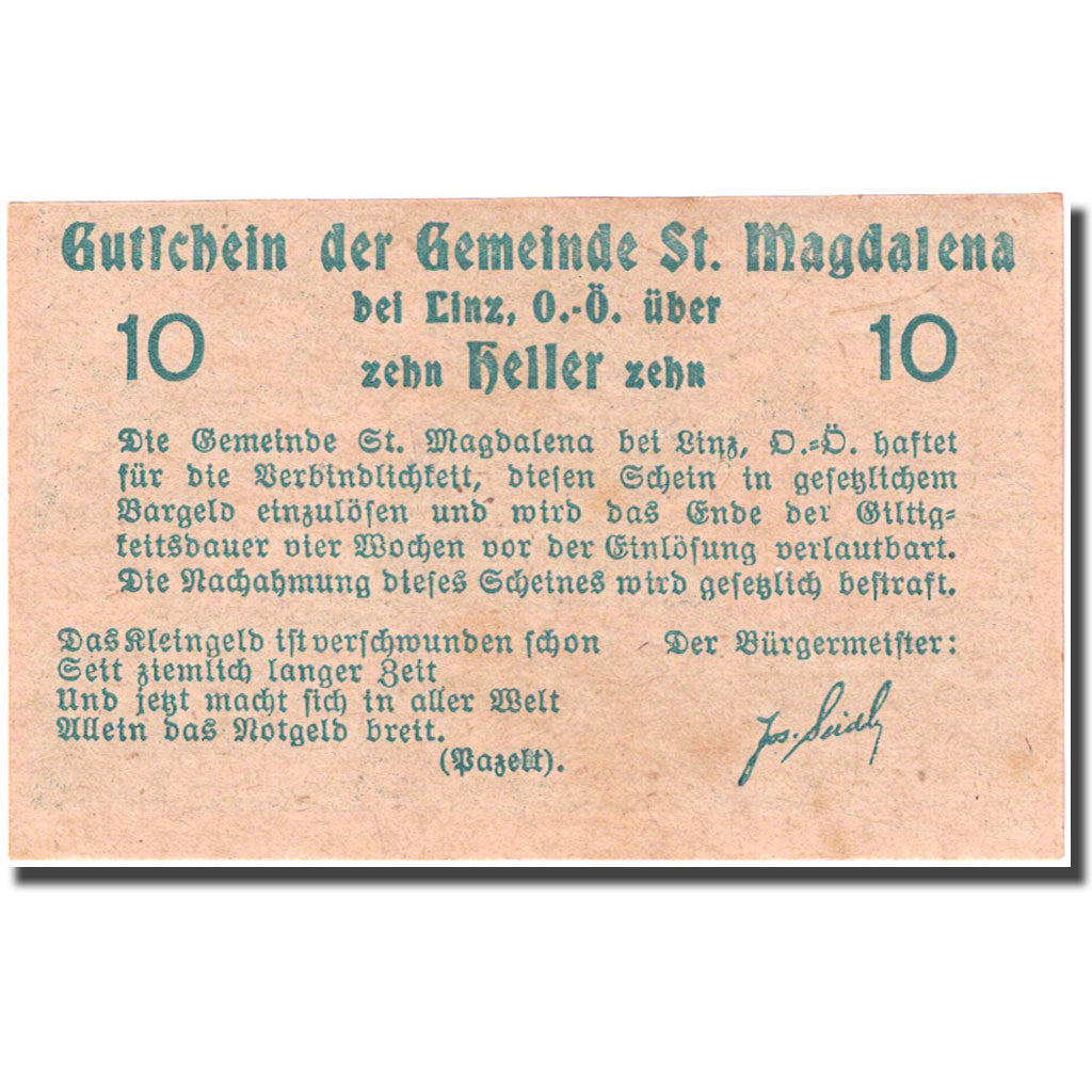 Billete, Austria, Sankt Magdalena bei Linz, 10 Heller EBC Mehl:FS 906b