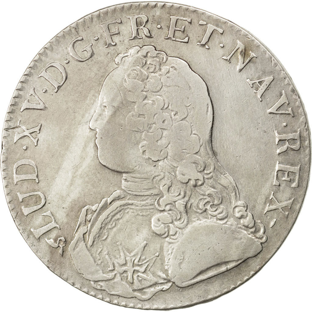Francia, Louis XV, Écu aux branches d'olivier, Ecu, 1727, Rouen, MB, Argento...