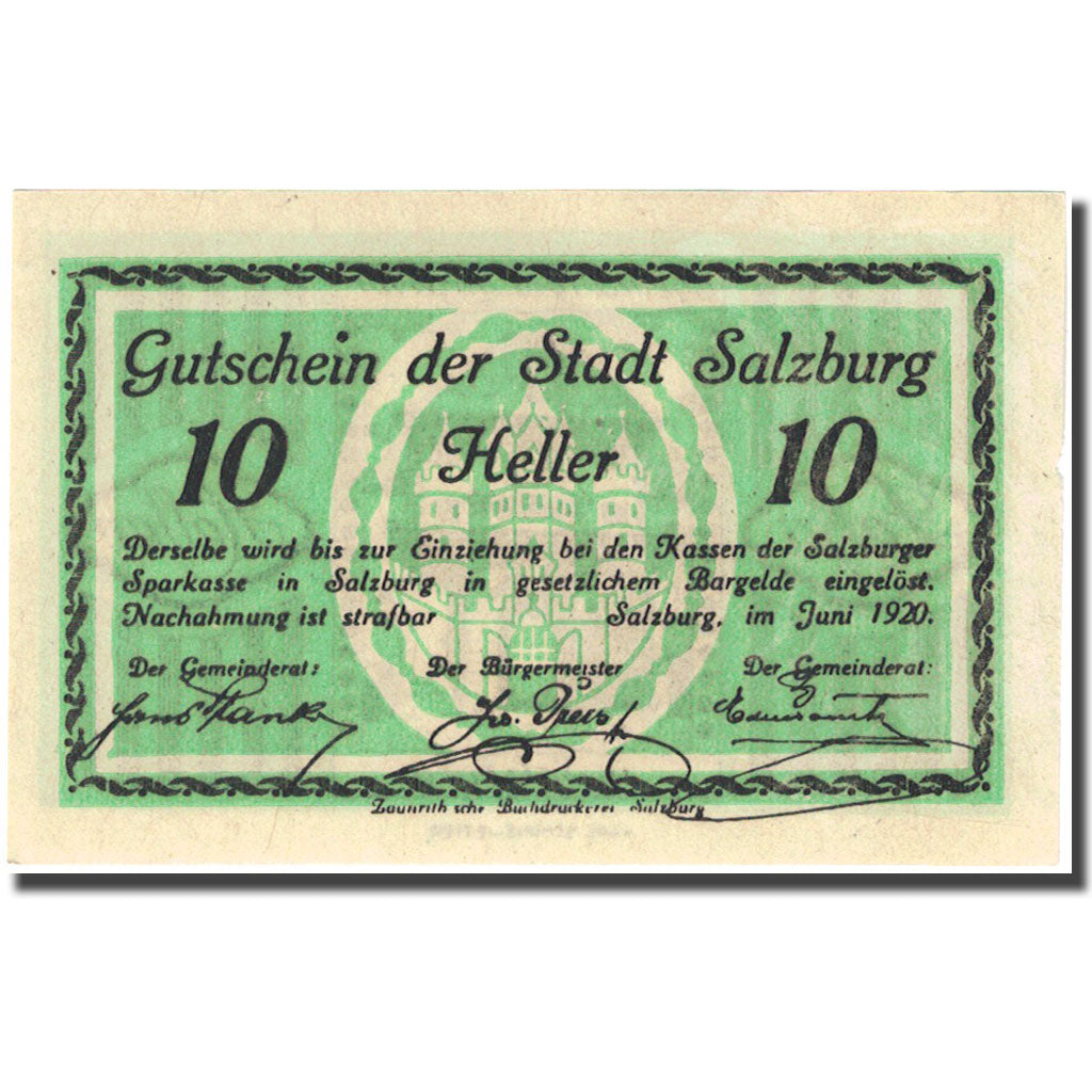 Banknote, Austria, Salzburg, 10 Heller, château, UNC(63), Mehl:FS 862a