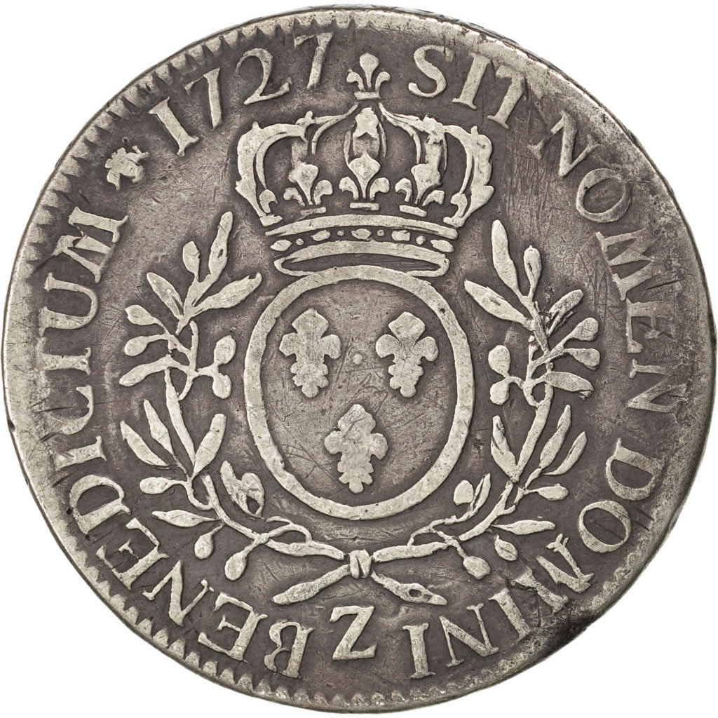 FRANCE, Écu aux branches d'olivier, ECU, 1727, Grenoble, KM #486.25, VF(20-25),