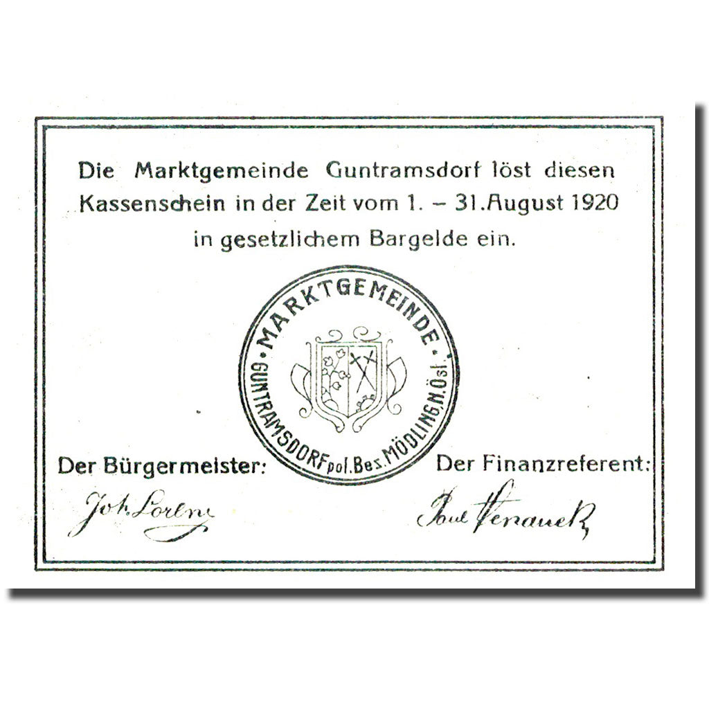 Banknote, Austria, Gunstramsdorf, 50 Heller, Usine, 1920 UNC(63) Mehl:FS 310j