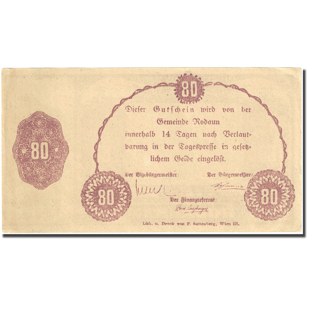Banknote, Austria, Rodaun, 80 Heller, chateau 1, AU(55-58) black Mehl:FS 840IIa