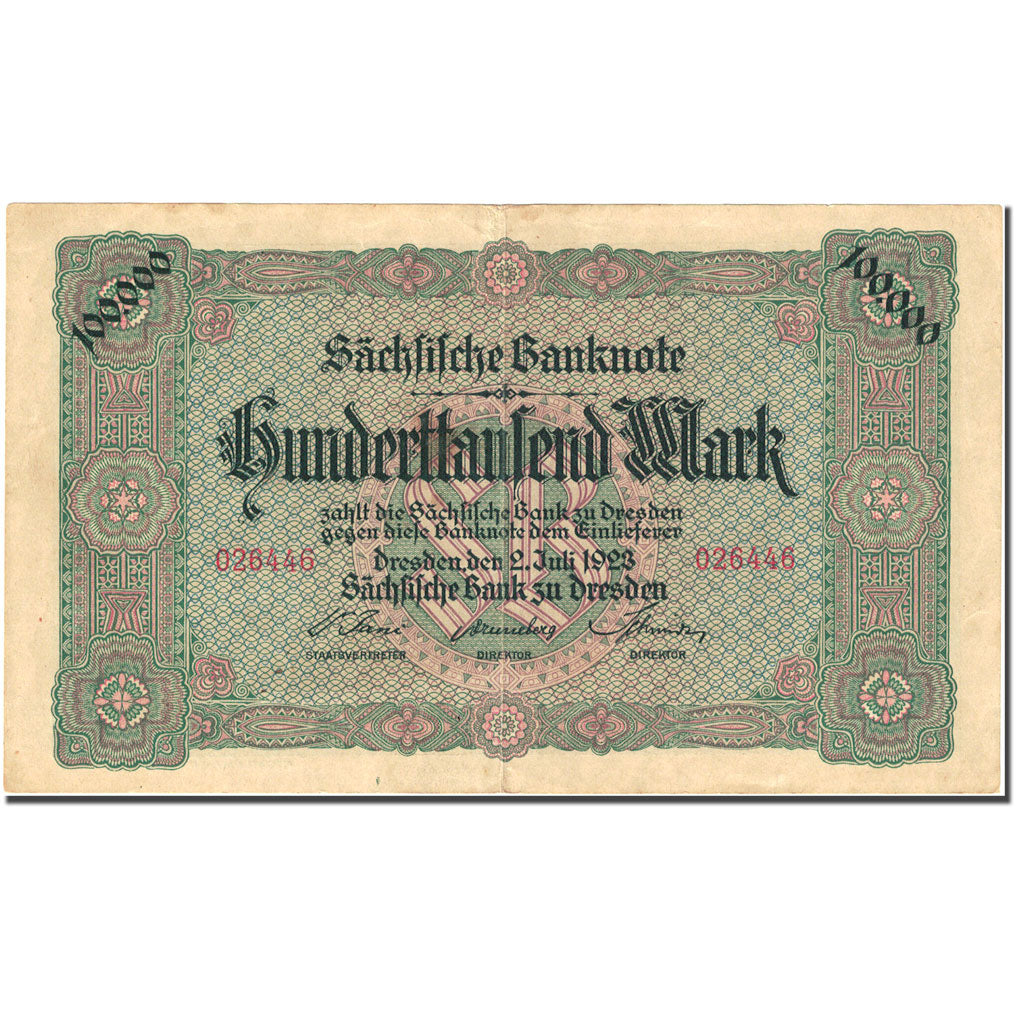 Banknote, Germany, Dresden, 100 000 Mark, valeur faciale 1923-07-02 AU(50-53)
