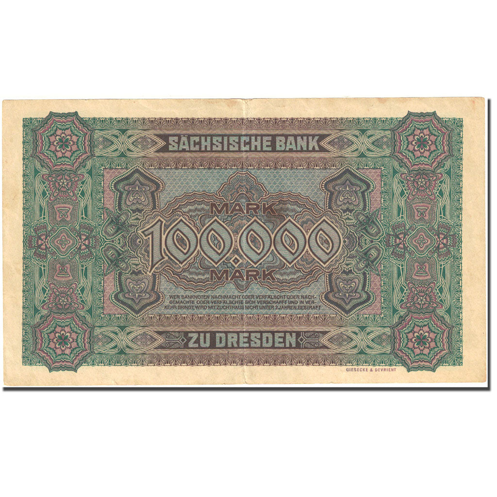 Banknote, Germany, Dresden, 100 000 Mark, valeur faciale 1923-07-02 AU(50-53)