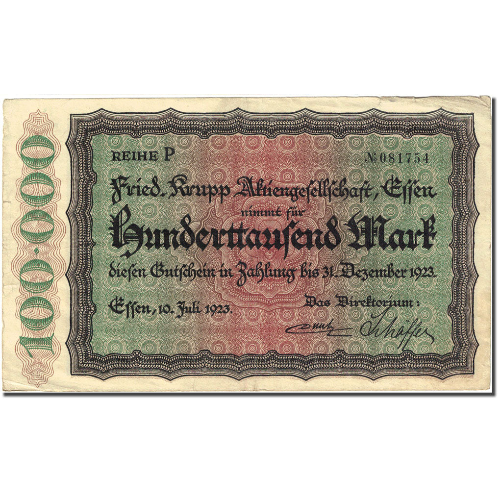 Geldschein, Deutschland, Effen, 100 000 Mark, valeur faciale 1, 1923-07-10 S+
