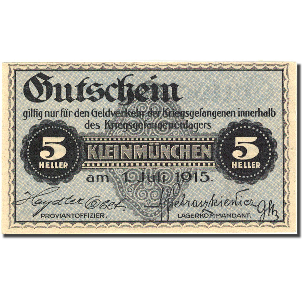 Banknote, Austria, Kleinmünchen, 5 Heller valeur faciale 1915-07-01 blue UNC(63)