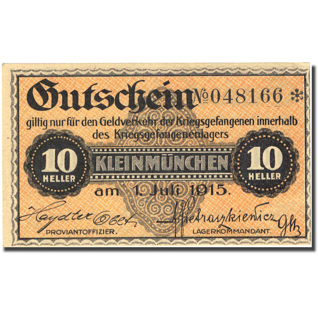 Banknote, Austria, Kleinmünchen, 10 Heller valeur faciale 1915 yellow UNC(60-62)