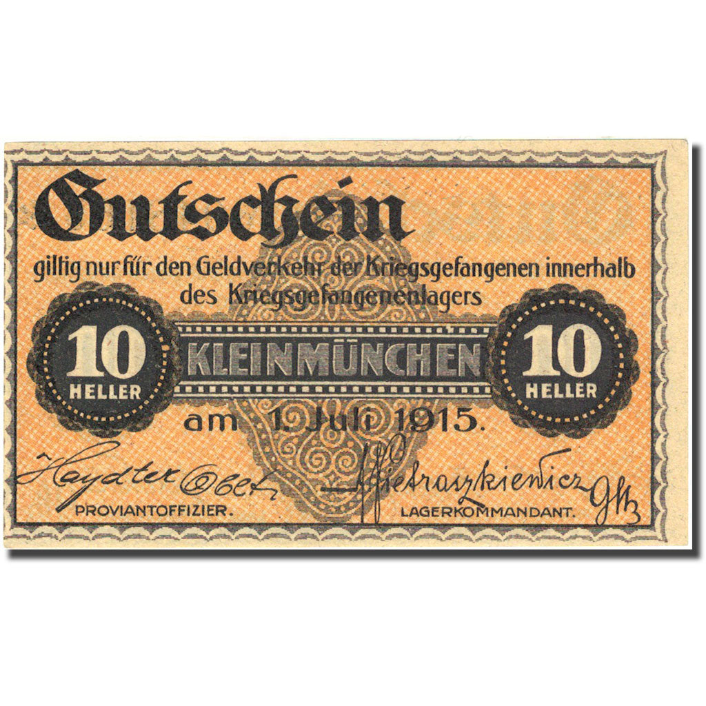 Banknote, Austria, Kleinmünchen, 10 Heller valeur faciale 1915 yellow UNC(60-62)