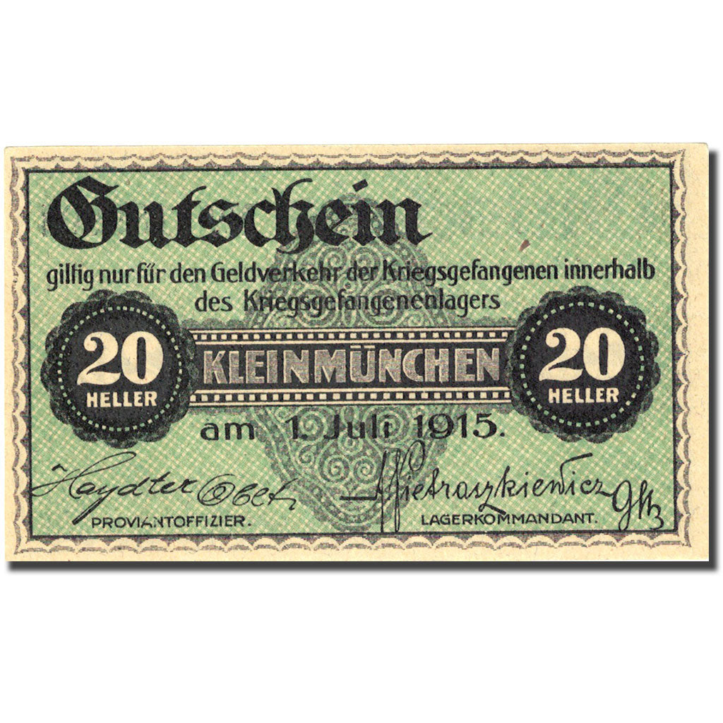 Banknote, Austria, Kleinmünchen, 20 Heller, valeur faciale, 1915 green UNC(63)