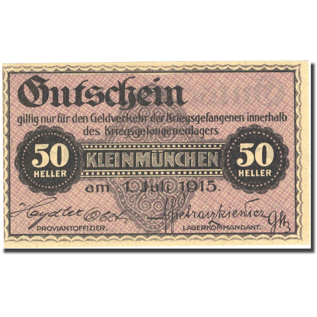 Banknote, Austria, Kleinmünchen, 50 Heller, valeur faciale, 1915 purple UNC(63)