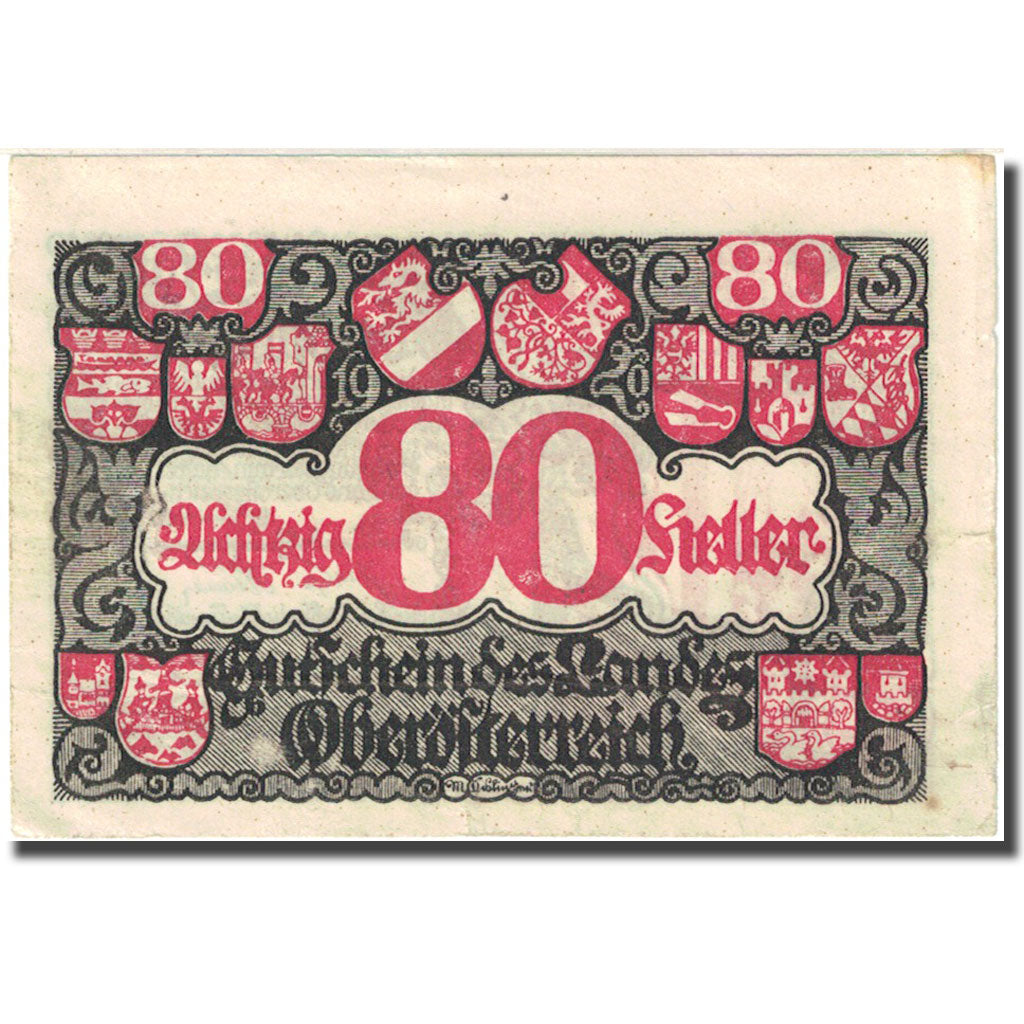 Banknote, Austria, Linz, 80 Heller, Blason, 1920, 1920-06-21, EF(40-45)