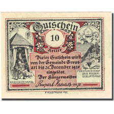 Banknote, Austria, Grossarl, 10 Heller, paysage, 1920 UNC(60-62) Mehl:FS 292c