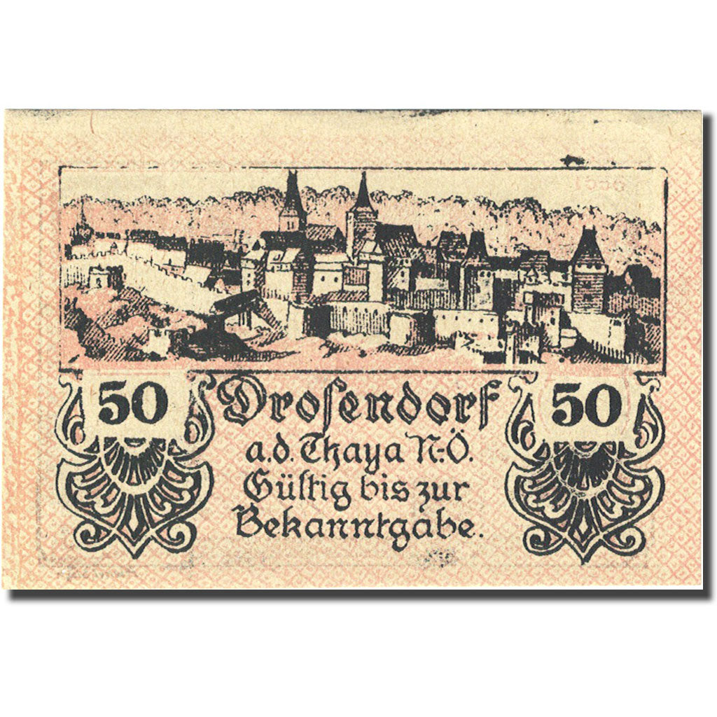 Banknote, Austria, Drosendorf, 50 Heller, château 1920 UNC(63) Mehl:FS 134a