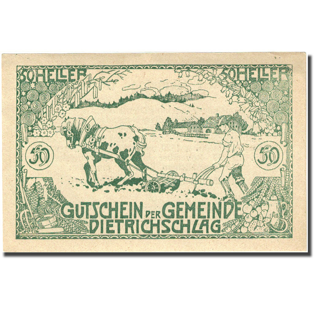 Banknote Austria Dietrichschlag 50Heller agriculteur 1920 UNC(60-62) Mehl:FS124a