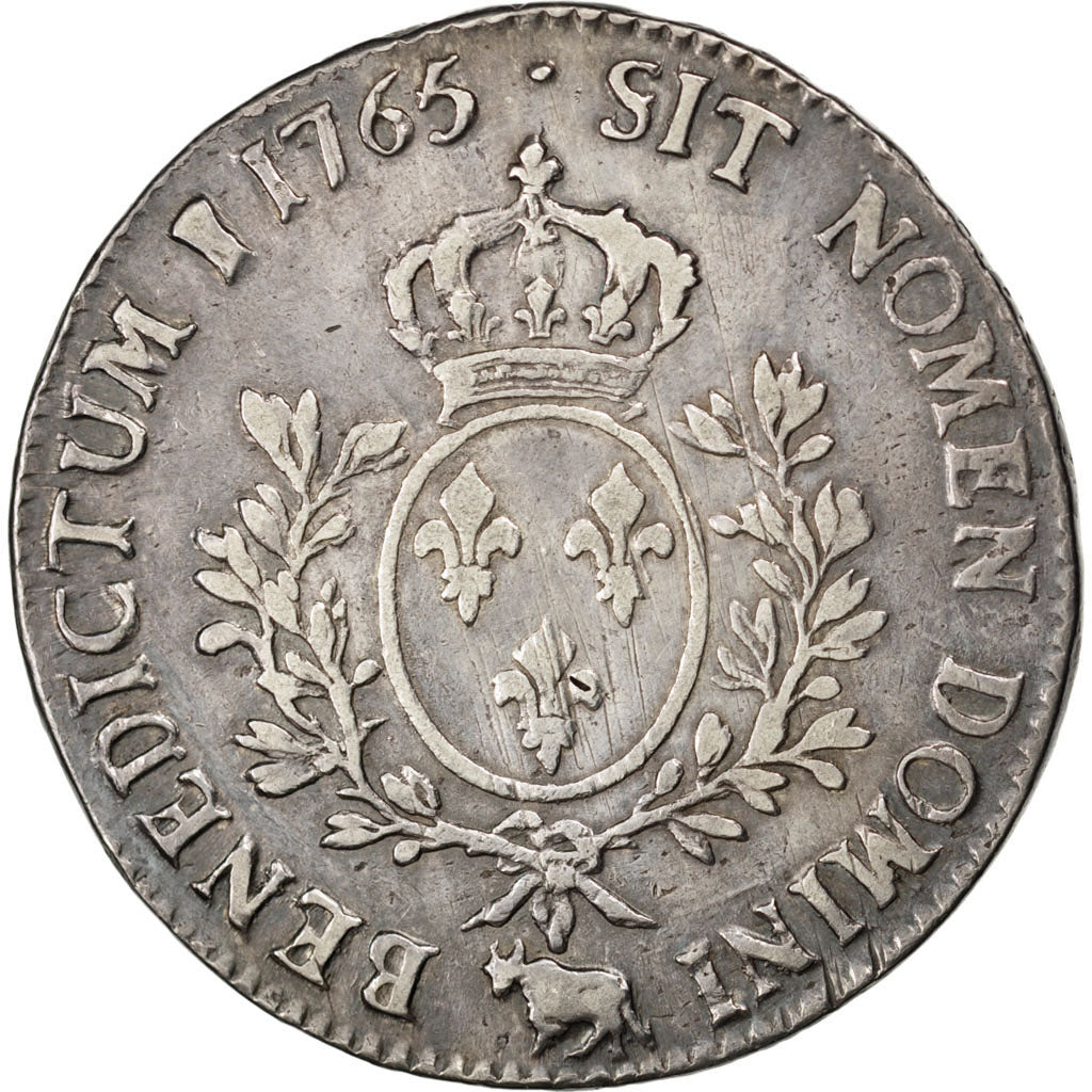 FRANCE, Écu de Béarn au bandeau, ECU, 1765, Pau, KM #518, VF(20-25), Silver, Ga.