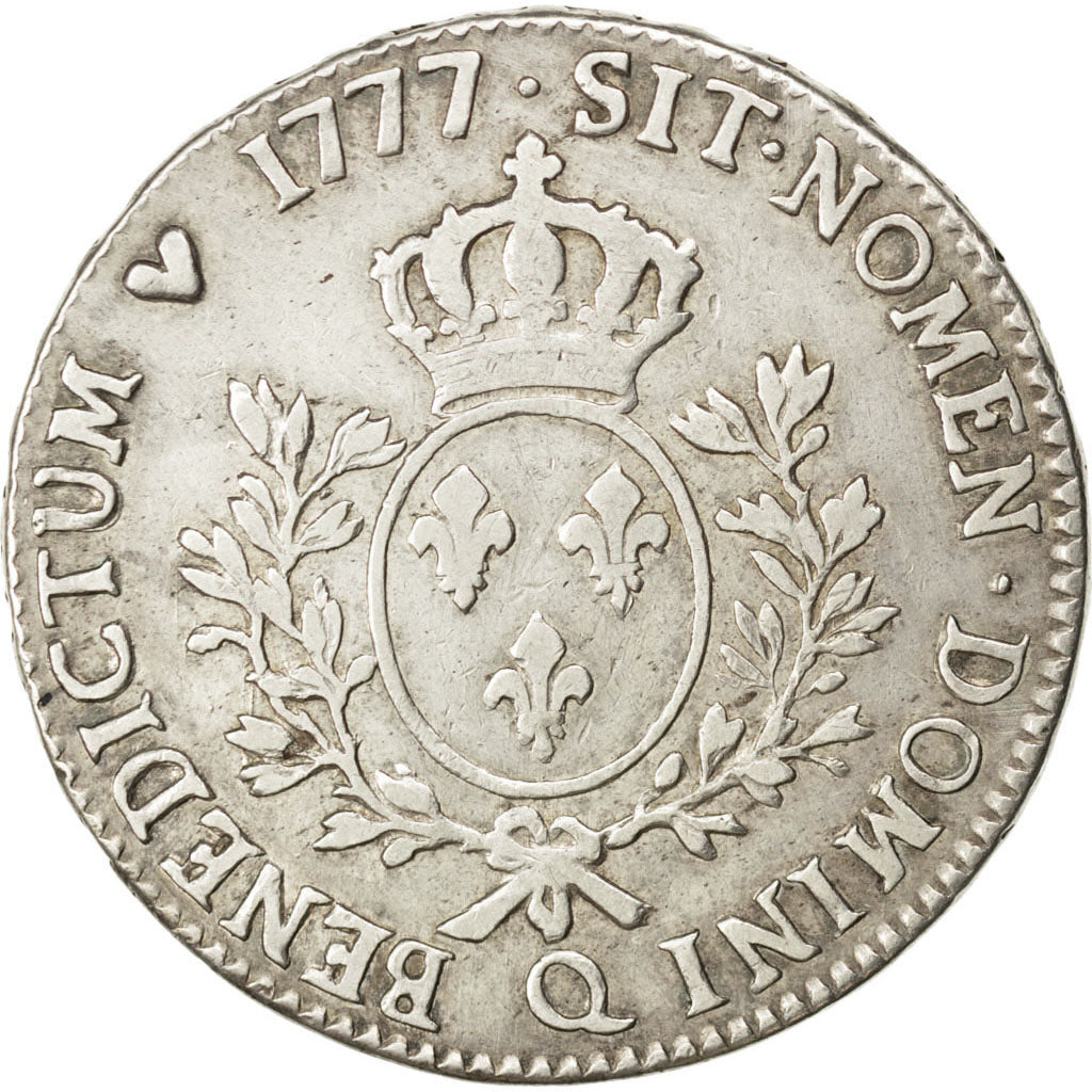 FRANCE, Écu aux branches d'olivier, ECU, 1777, Perpignan, KM #564.13, VF(20-25),