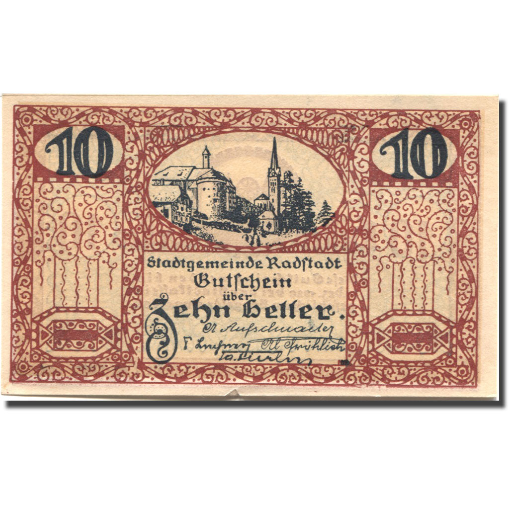 Banknote, Austria, Radstadt, 10 Heller, château, 1920 UNC(60-62) Mehl:FS 811