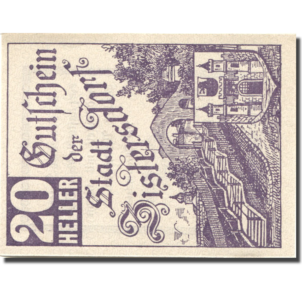 Banknote, Austria, Zistersdorf, 20 Heller, château, 1920 UNC(63) Mehl:FS 1277a