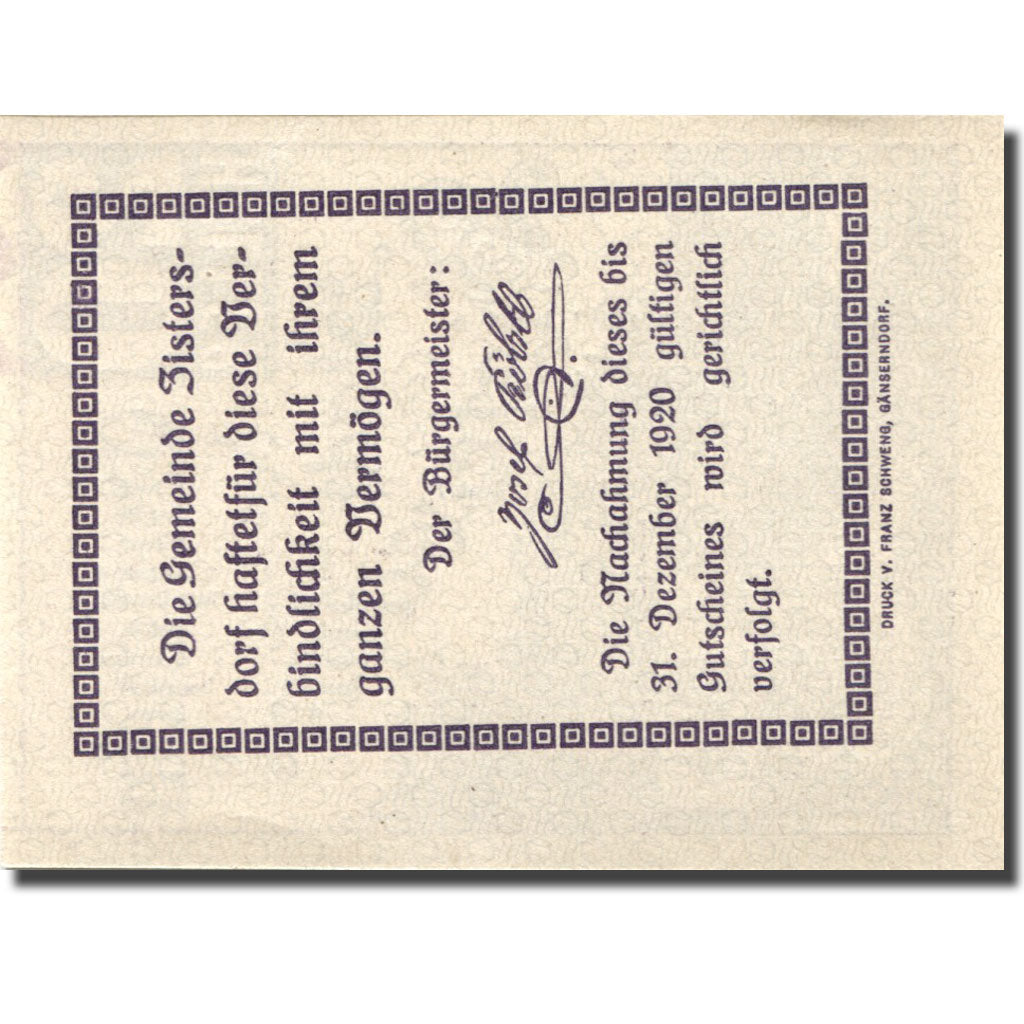 Banknote, Austria, Zistersdorf, 20 Heller, château, 1920 UNC(63) Mehl:FS 1277a