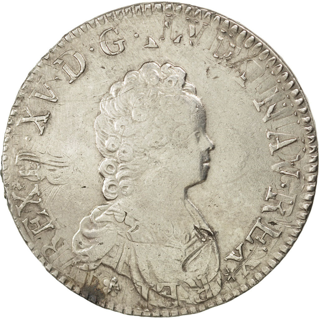 Louis XV, Ecu Vertugadin 1717 Caen, KM 414.5
