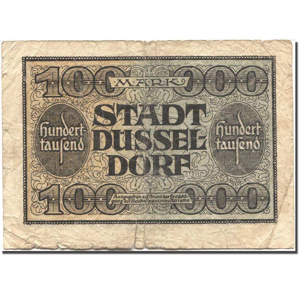 Banknot, Niemcy, Düsseldorf, 100 000 Mark, valeur faciale, 1923-07-15 VF(20-25)