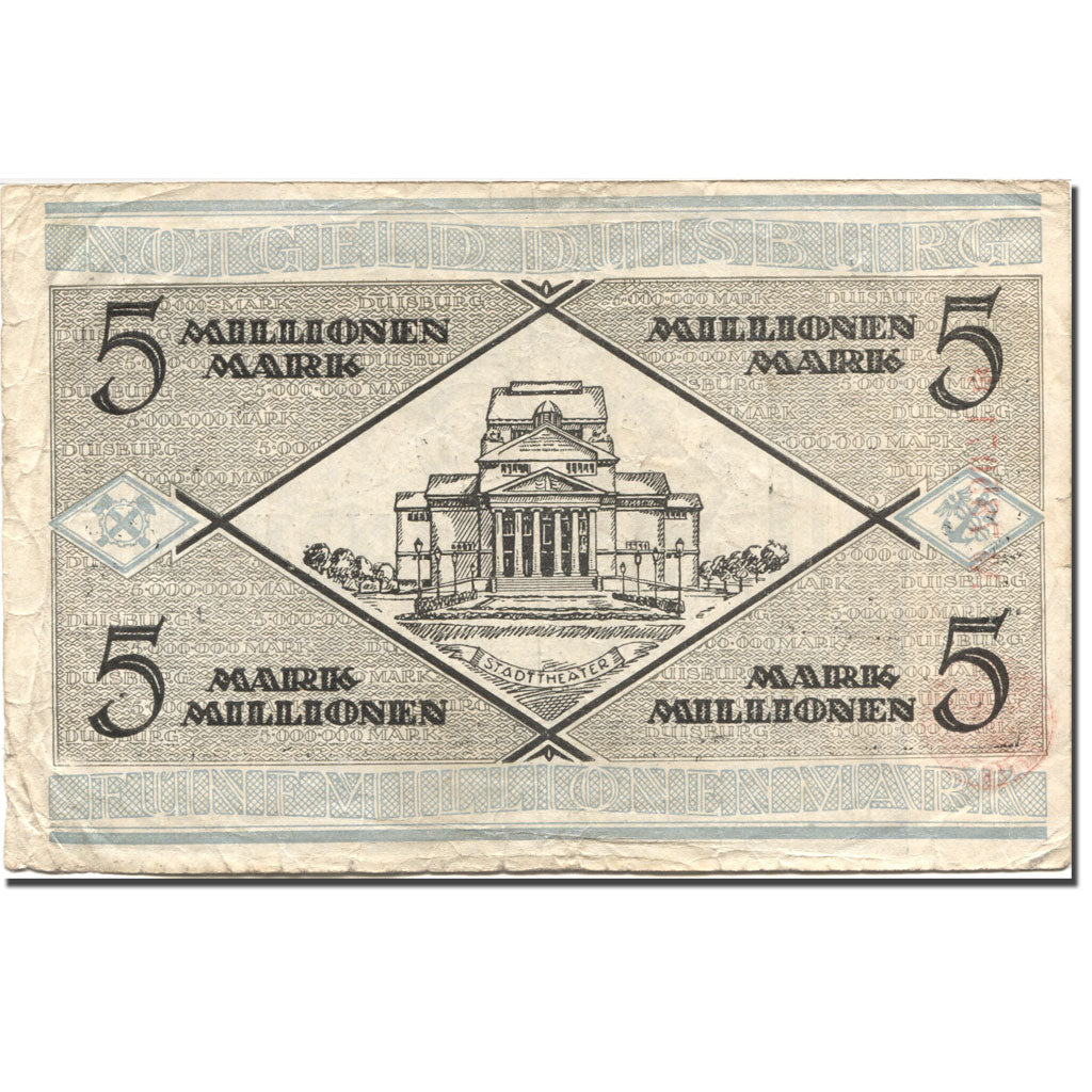 Banknote, Germany, Duisburg, 5 Millionen Mark, théâtre, 1920-08-15 EF(40-45)